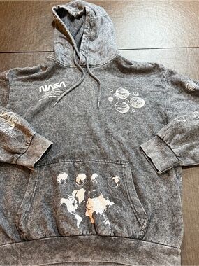 NASA Hyperspace Acid Wash Graphic Hoodie Sz M